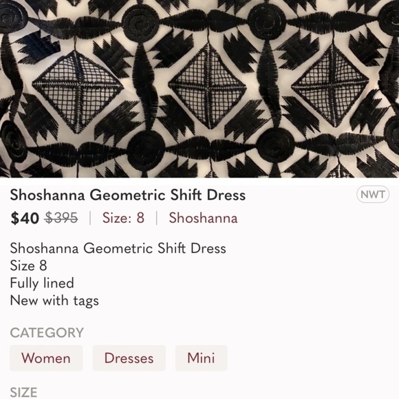 Shoshanna Black Cream Geometric print shift dress size 6 - Picture 10 of 16